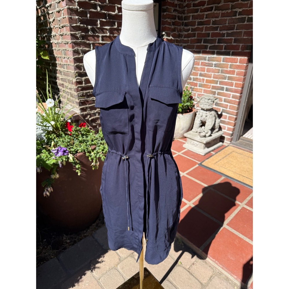 HM Navy Blue Sleeveless Utility Shirt Dress Drawstring Waist Size 0